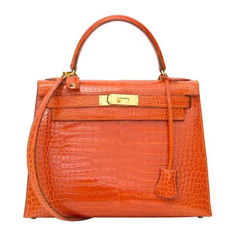 Hermès Kelly 28 Rouge Agathe Cocodrilo Porosus GHW Con .